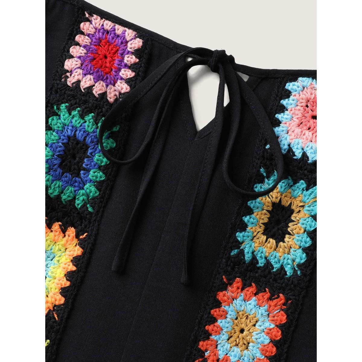 Plus Size Black Crochet Floral Backless Neck Cut-Out Jumpsuit Women Boho Sleeveless V-neck Vacation Loose Jumpsuits BloomChic 30/6X Product Image