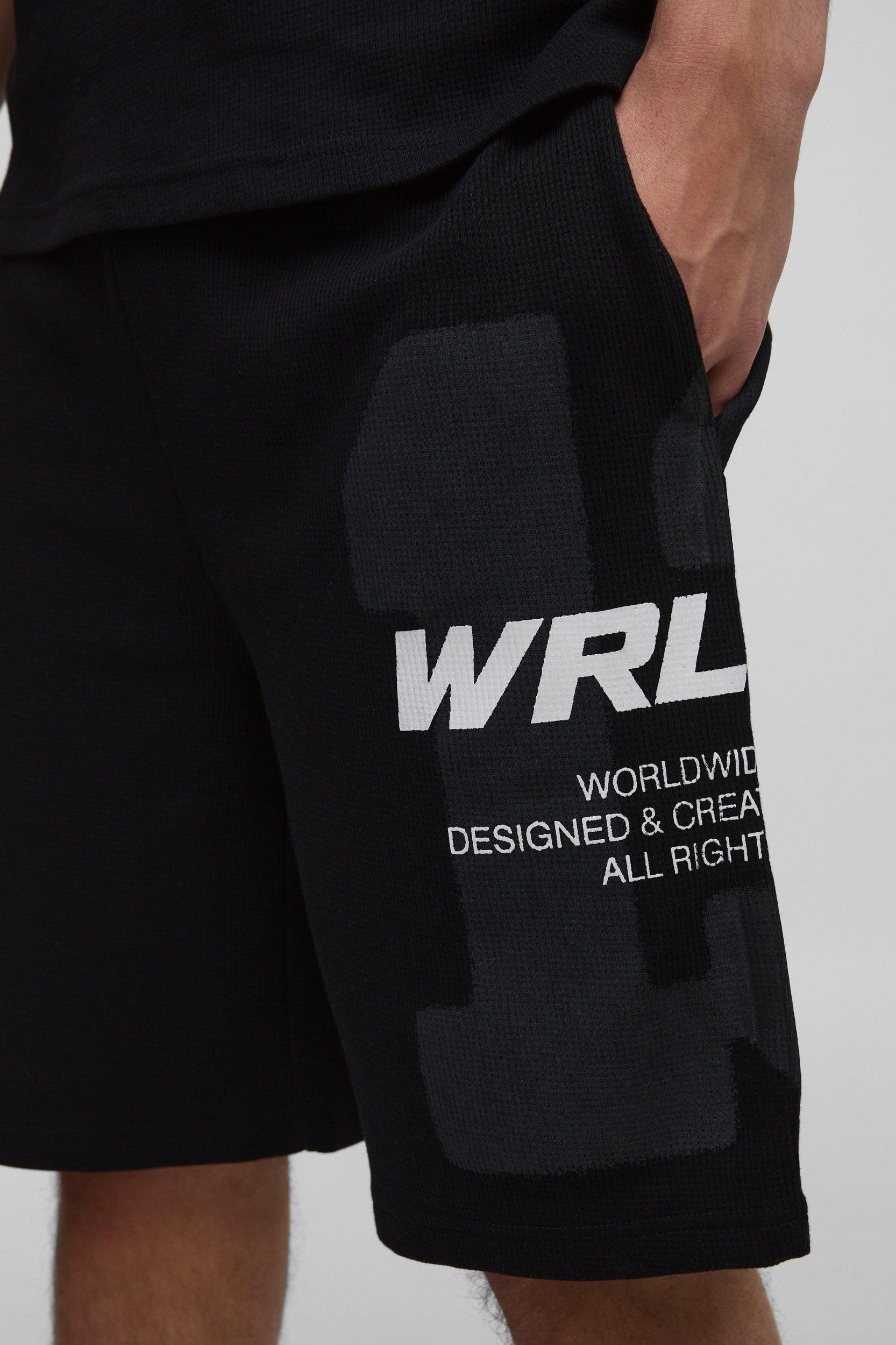 Oversized Waffle 13 Varsity Printed Short | boohooMAN USA Product Image