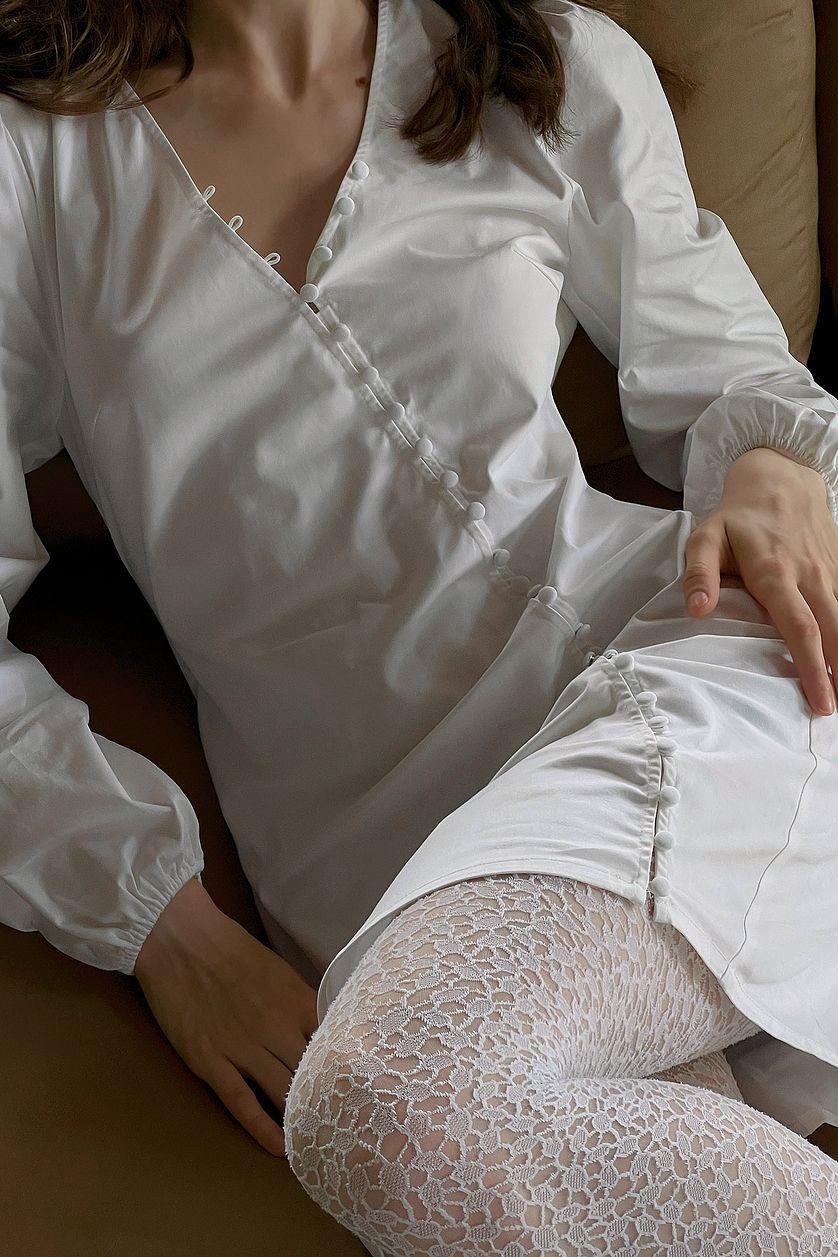 Asymmetric Buttoned Long Sleeve Mini Dress Product Image