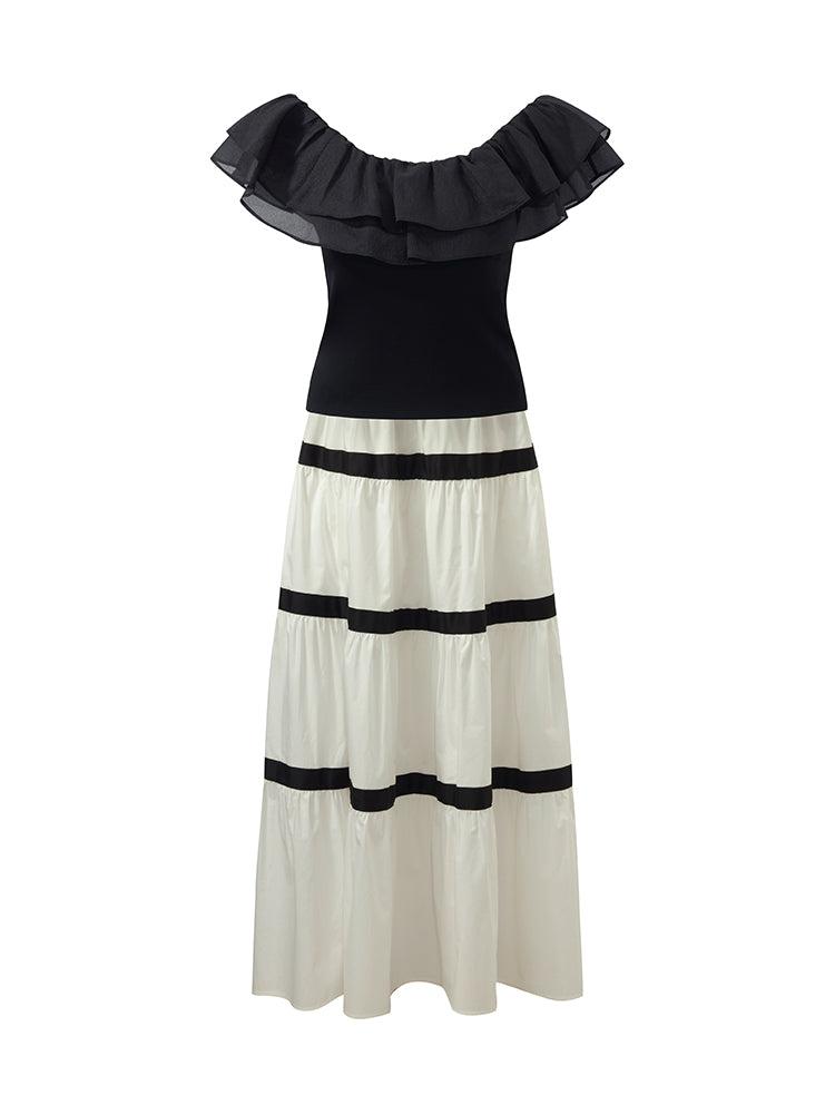 Ruffle Top And Tiered Maxi Skirt Two-Piece Set Product Image