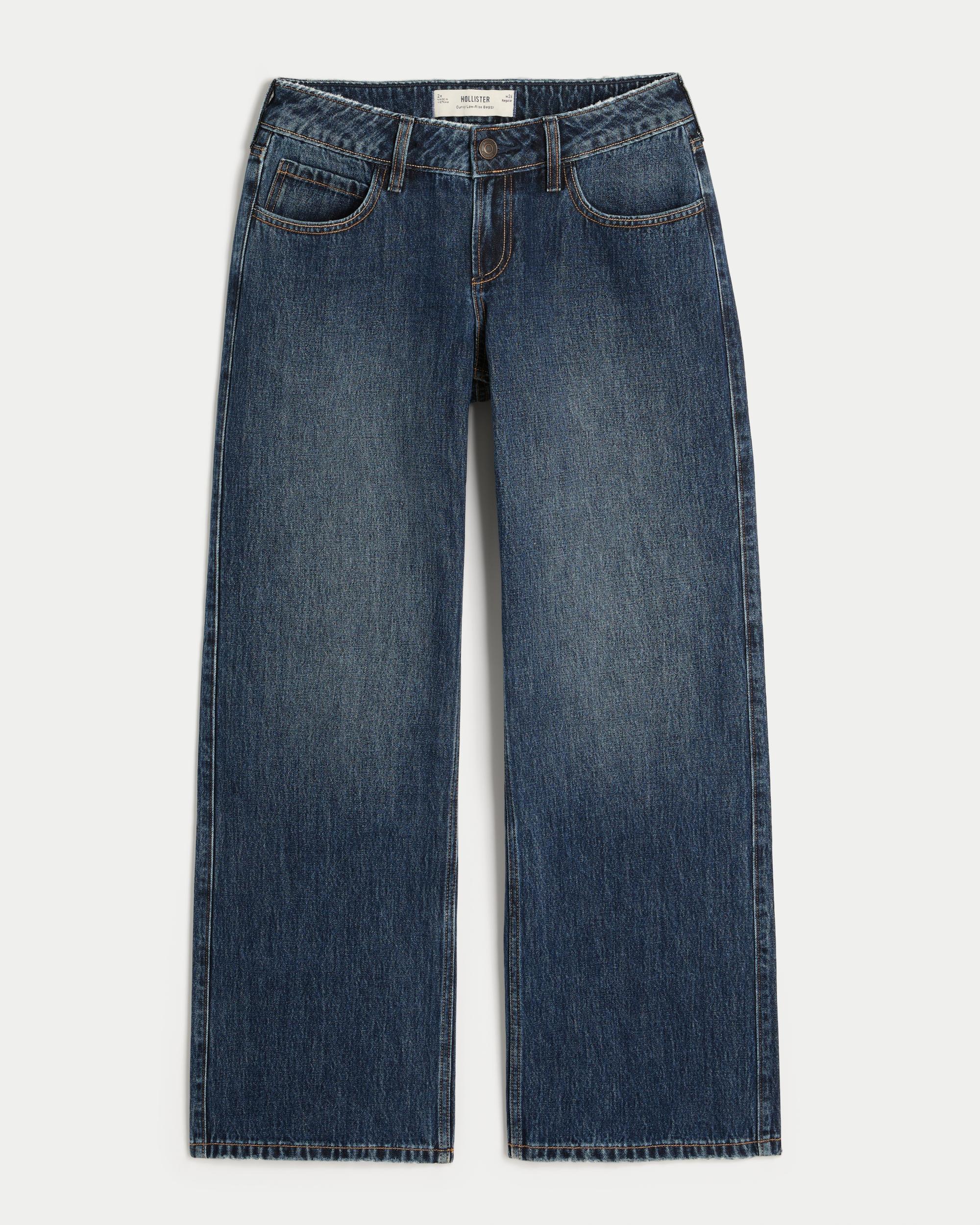 Curvy Low-Rise Dark Wash Baggy Jeans Product Image