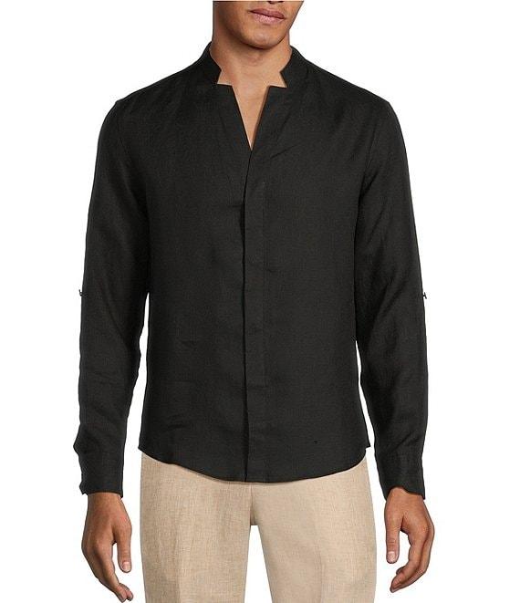 Murano Baird McNutt Linen Classic Fit Mandarin Collar Long Sleeve Woven Shirt Product Image