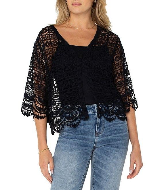 Liverpool Los Angeles Lace V-Neck Short Sleeve Bolero Topper Cardigan Product Image