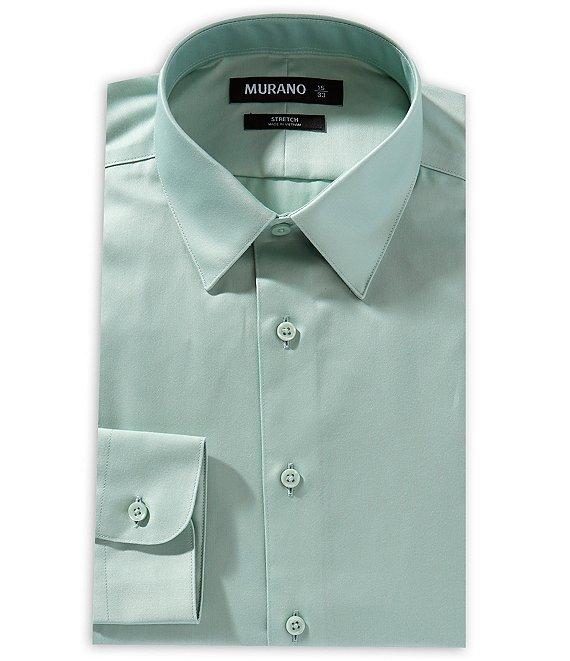 Murano Slim-Fit Point Collar Solid Sateen Dress Shirt Product Image