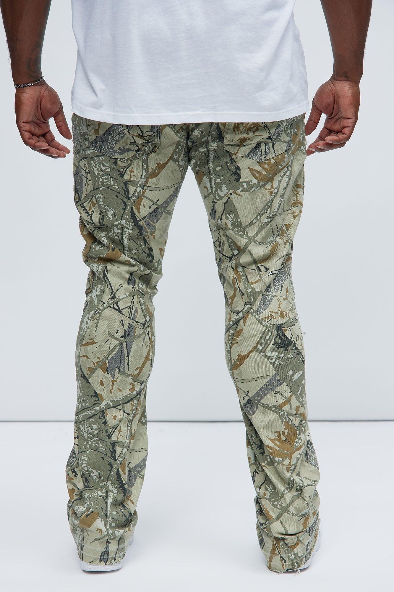 Go Out Frayed Stacked Skinny Flare Pants - Camouflage Product Image