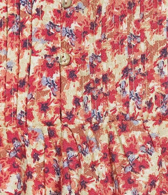 Nurture by Westbound Petite Woven Elbow Sleeve Pintuck Yoke Floral Top Product Image