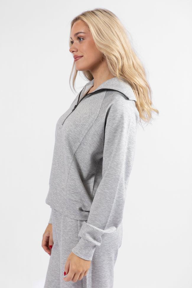 Lets Just Stay Heather Grey Quarter Zip Knit Pullover SALE Product Image