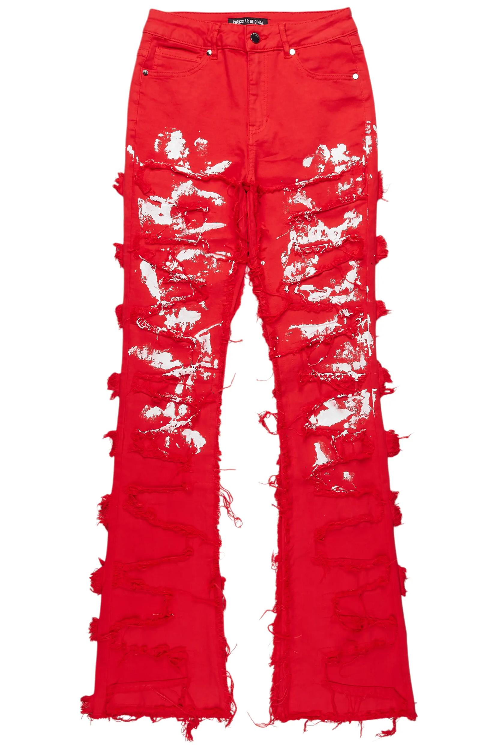 Kristen Red Painted Stacked Jean Female Product Image