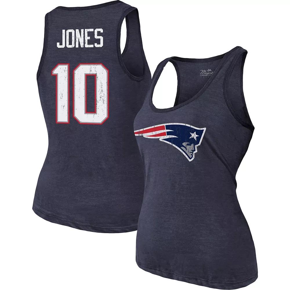 Women's Majestic Threads Mac Jones Navy New England Patriots Player Name & Number Tri-Blend Tank Top, Size: XL, Blue Product Image