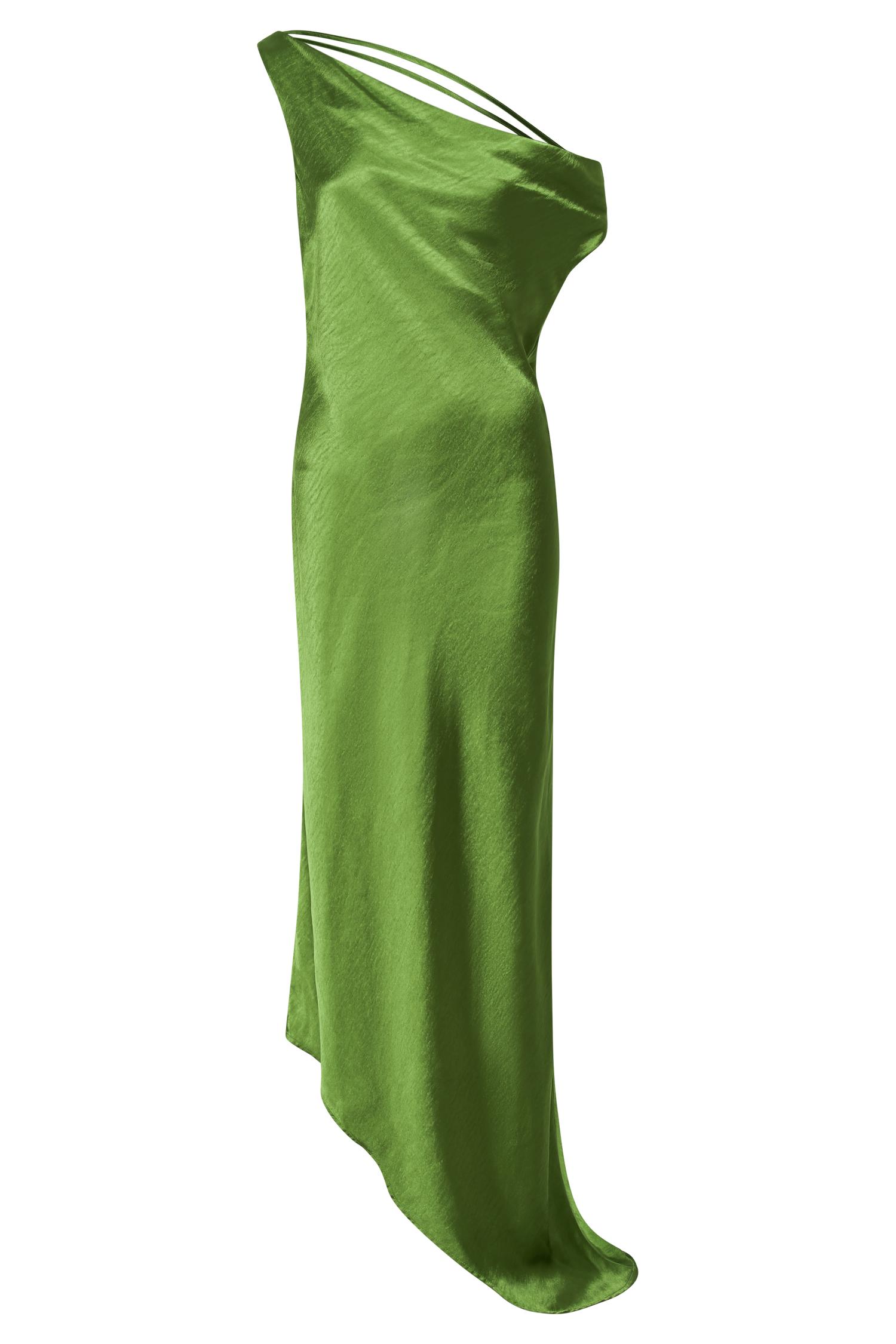 Yvette Slip Maxi Dress With Asymmetrical Hem - Emerald Product Image