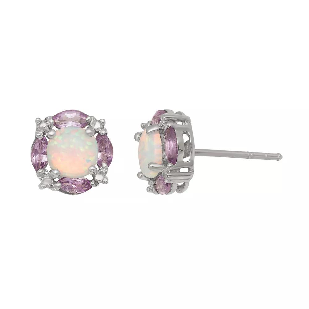 Designs by Gioelli Sterling Silver Lab-Created Opal & Amethyst Stud Earrings, Women's Product Image