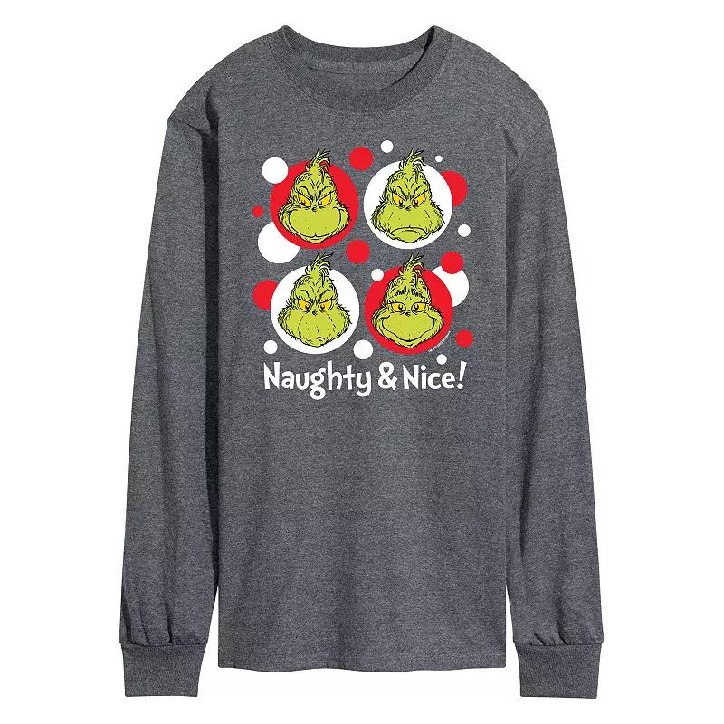 Men's Dr. Seuss Grinch Naughty & Nice Long Sleeve Tee,  Product Image