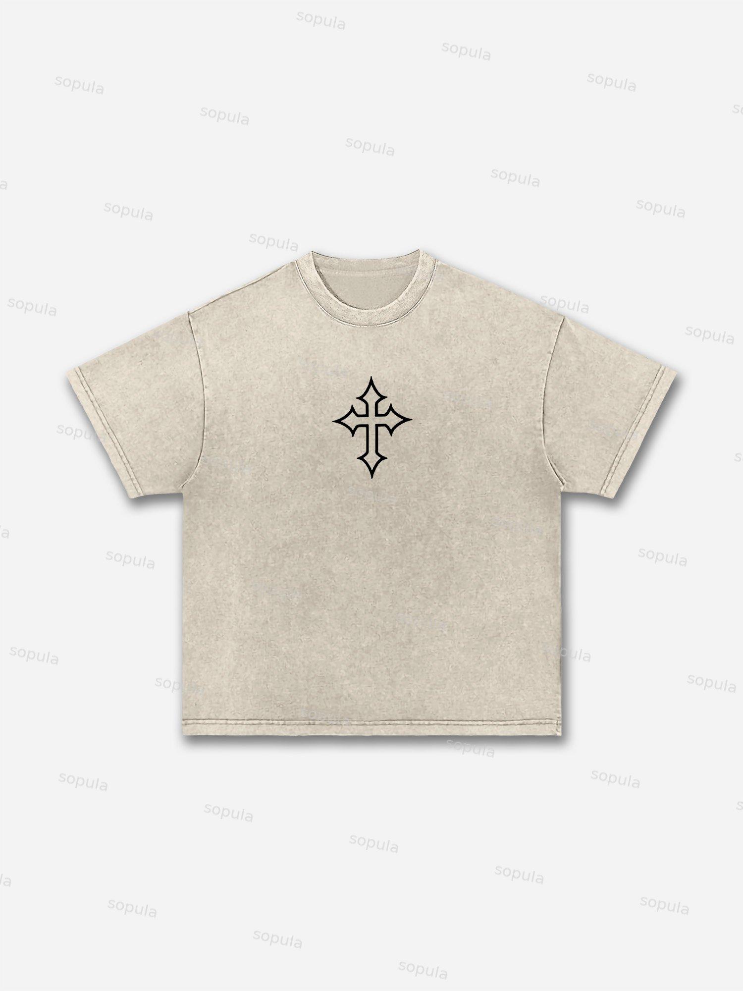 Cross Jesus Graphic Acid Wash T-shirt Product Image