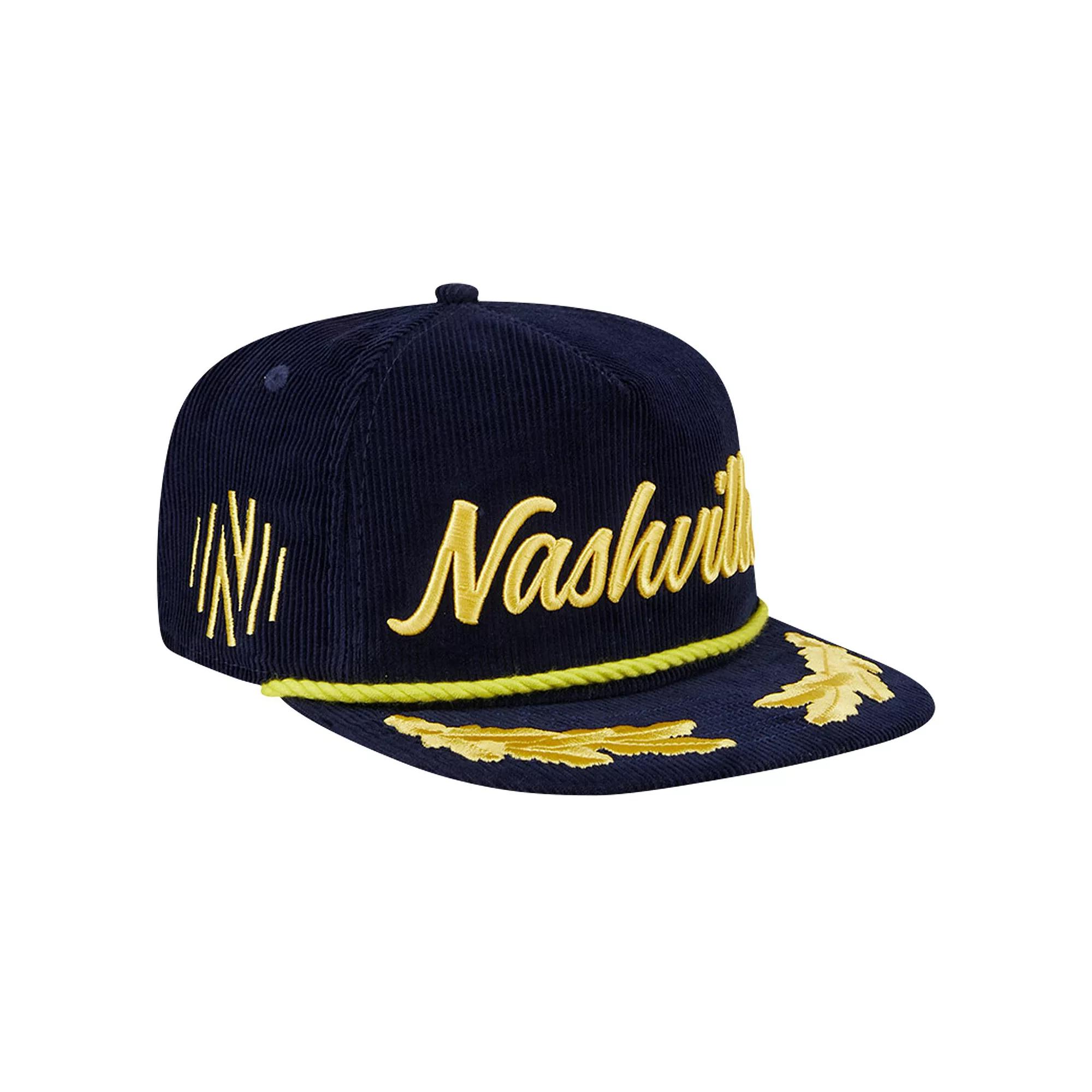 Men's New Era Navy Nashville SC Scrambled Eggs Corduroy Golfer Snapback Hat, Mls Blue Product Image