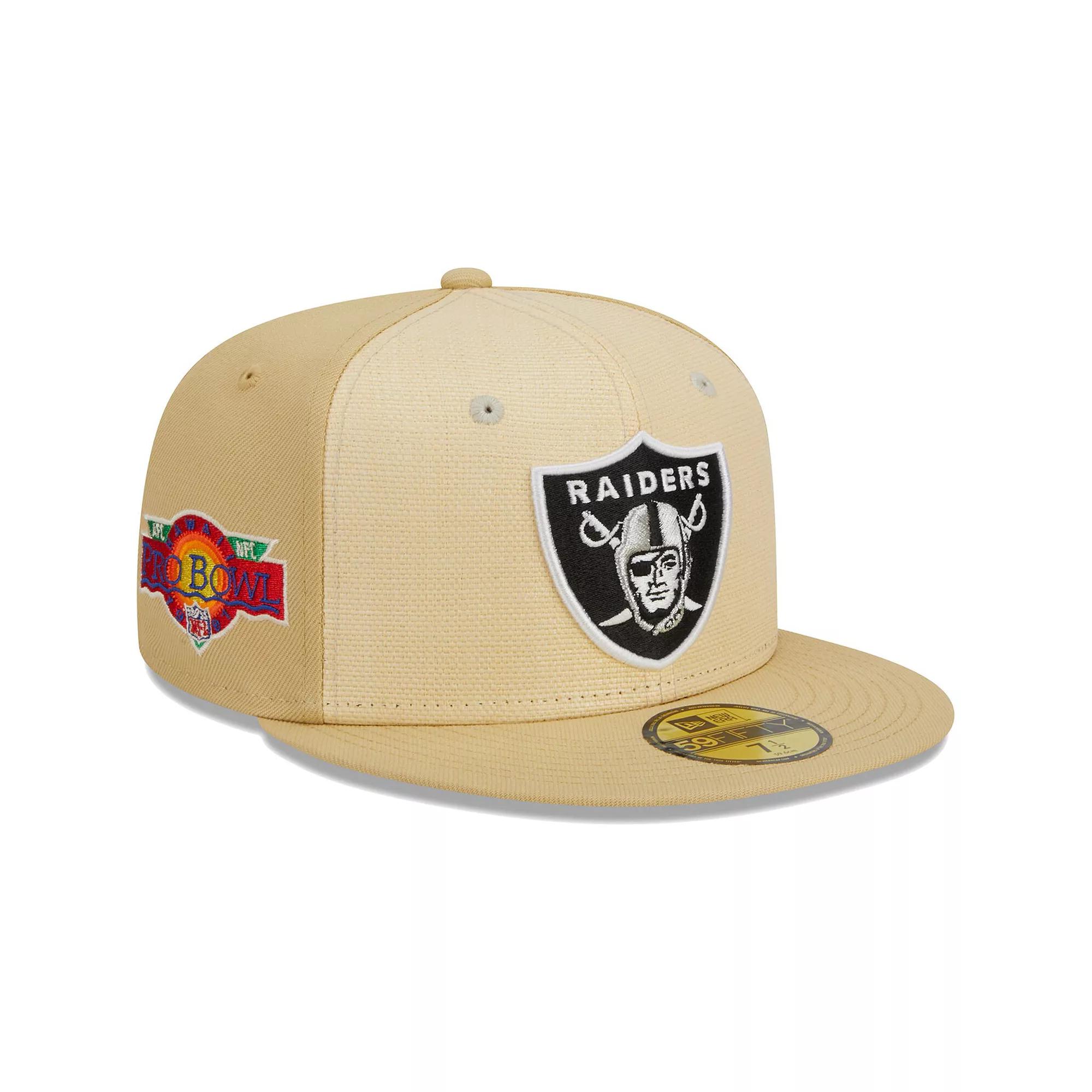 Men's New Era Khaki Las Vegas Raiders Raffia Front 59FIFTY Fitted Hat, Size: 7 1/4, Lvr Beig K Product Image