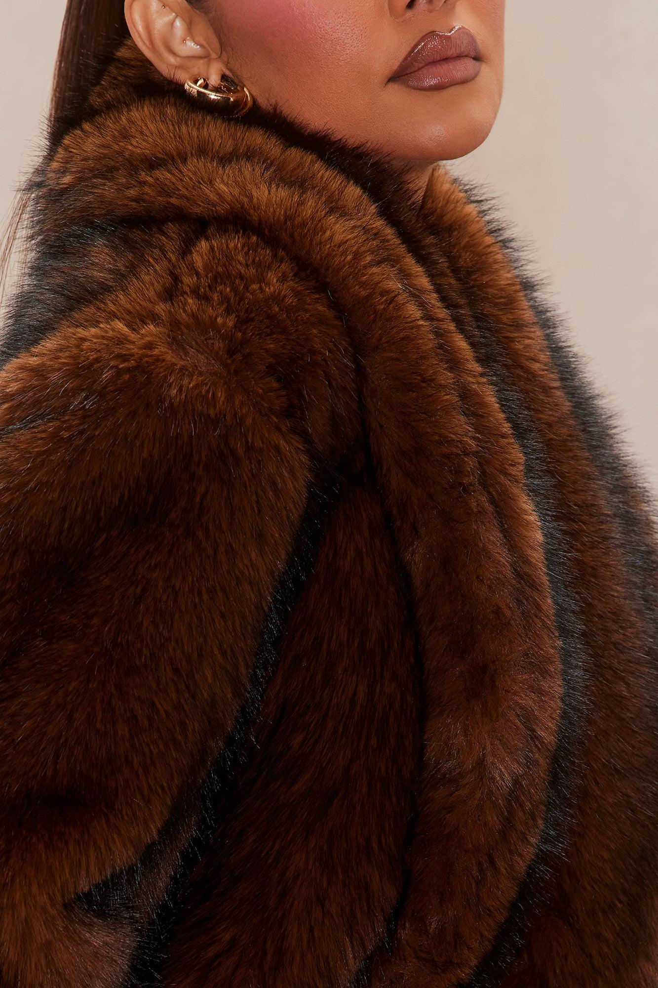 Impossible To Ignore Faux Fur Coat - Chocolate Female Product Image