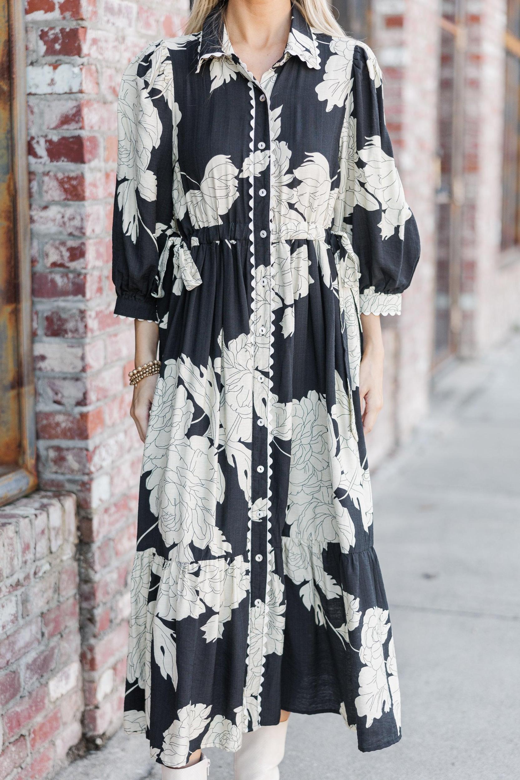 Come Together Black Floral Midi Dress Female Product Image