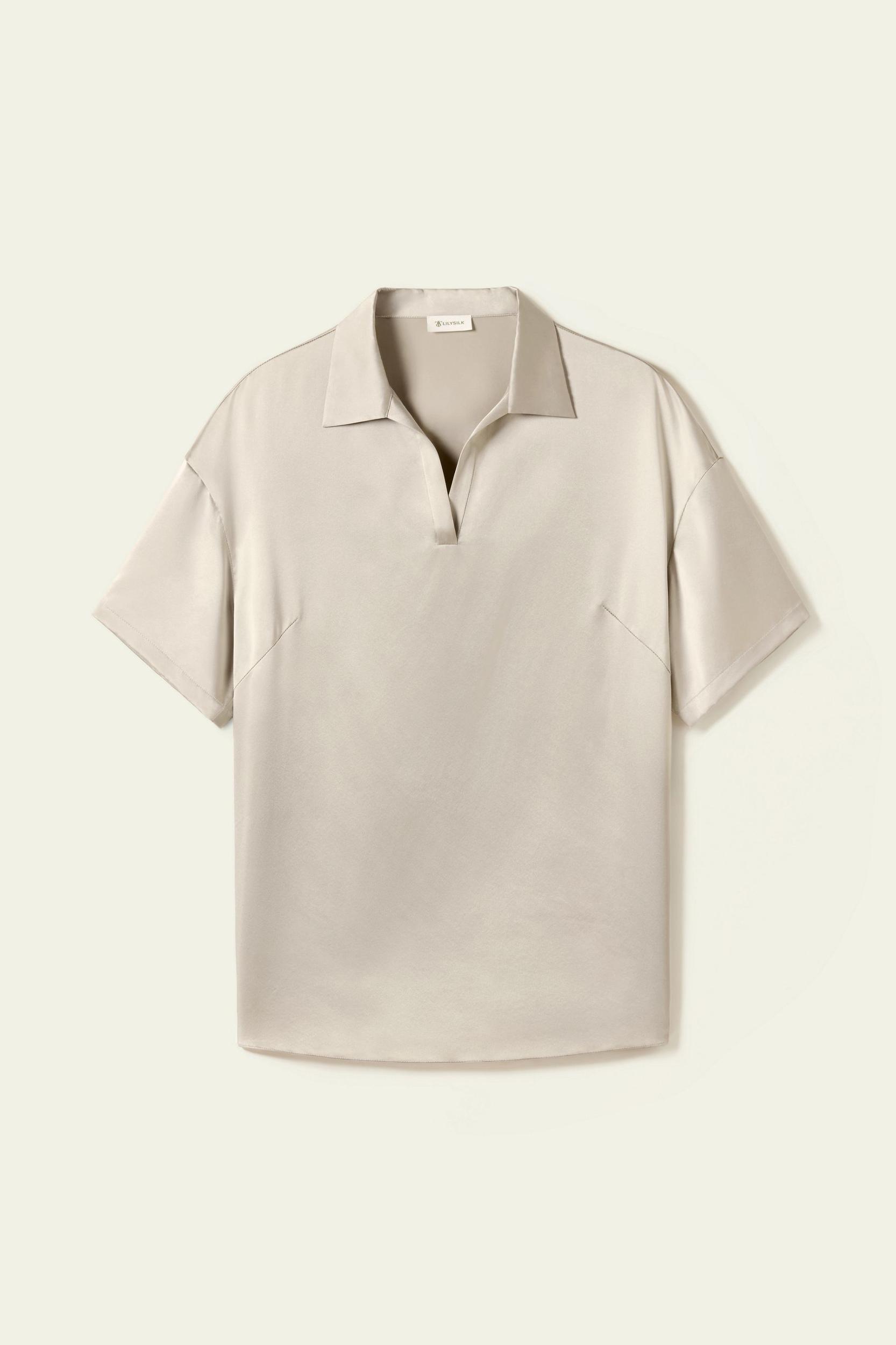 Washable Silk Charmeuse Polo Top Product Image