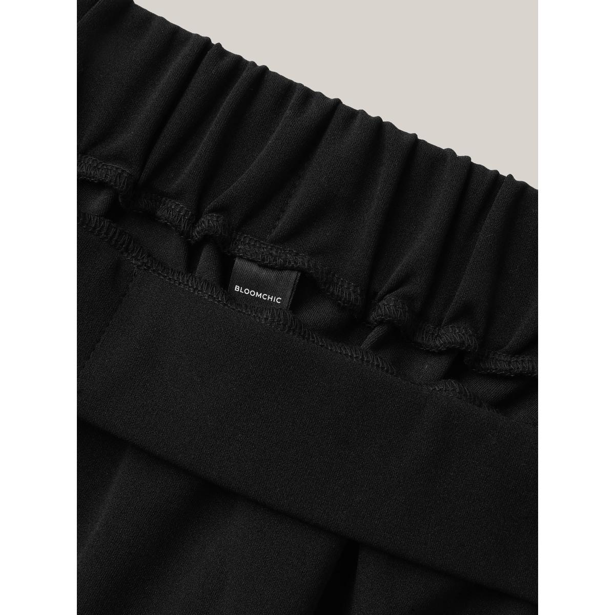 Plus Size Plain Pleated Lace Hem Midi Skirt Women Black Formal See through Bodycon Low stretch Slanted pocket Party Skirts BloomChic 14-16/1X Product Image