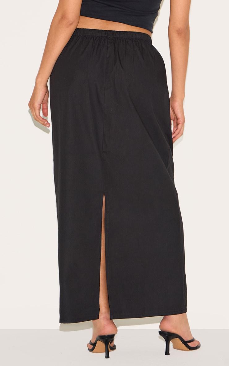 Petite Black Cotton Drawstring Tie Maxi Skirt Product Image