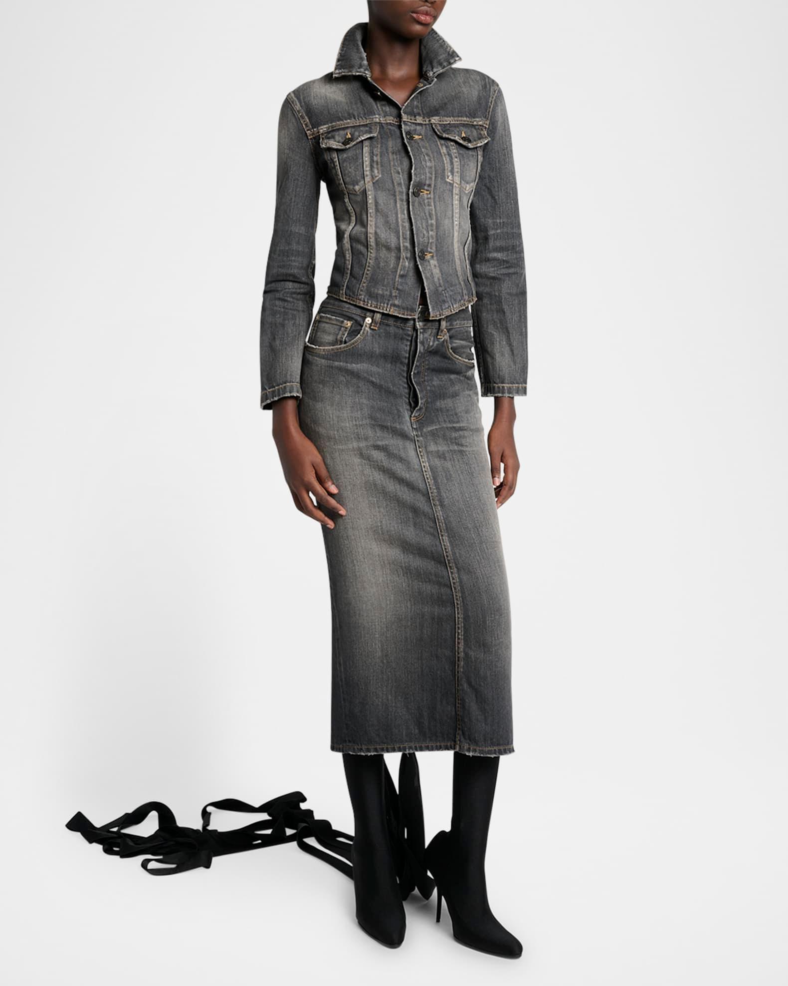 Lace-Up Denim Midi Skirt Product Image