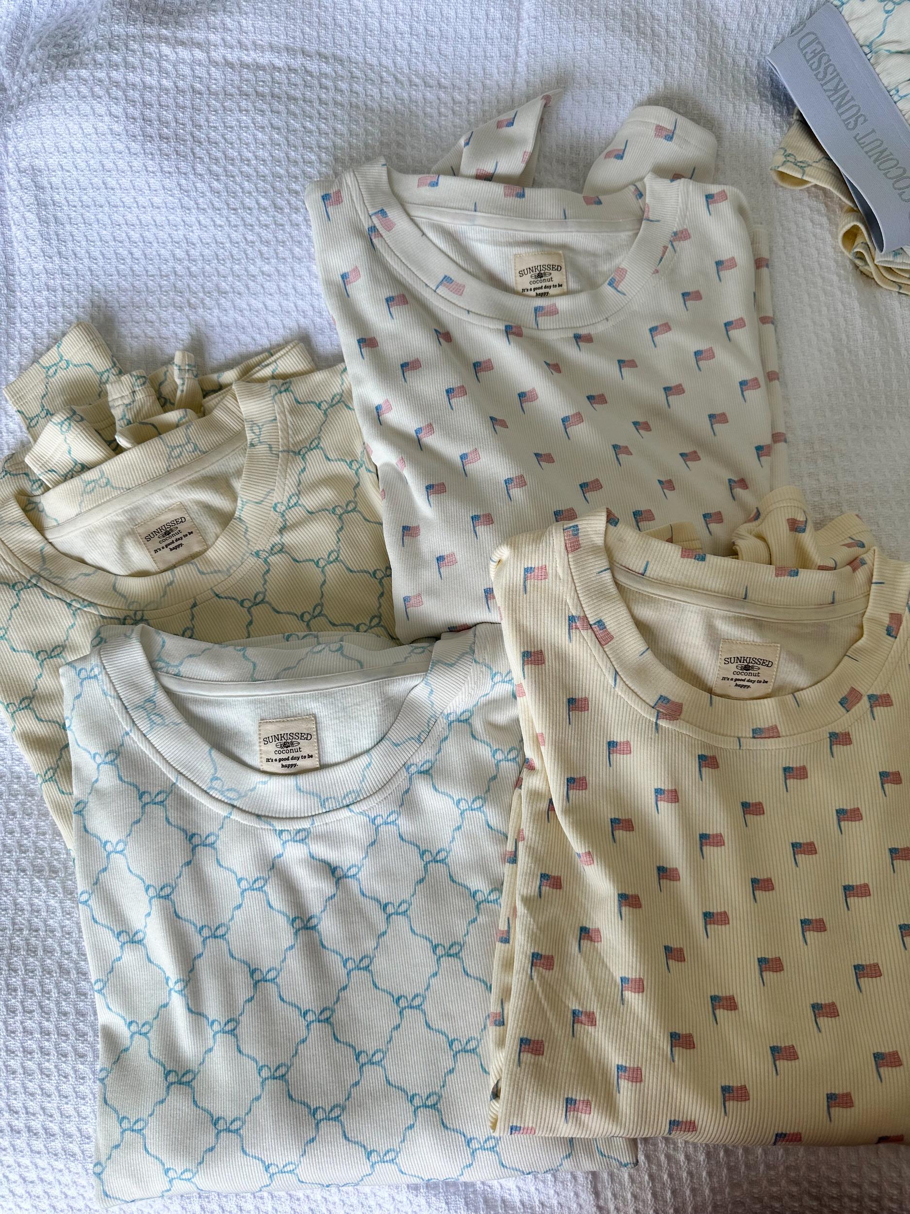 Pale Yellow American Flag Pajama Pattern Top Product Image