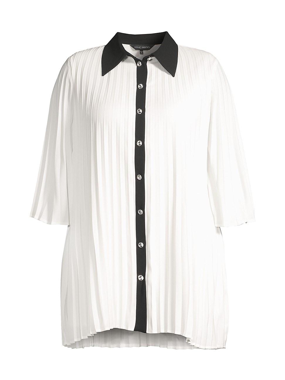 Womens Pleated Collared Shirt Product Image