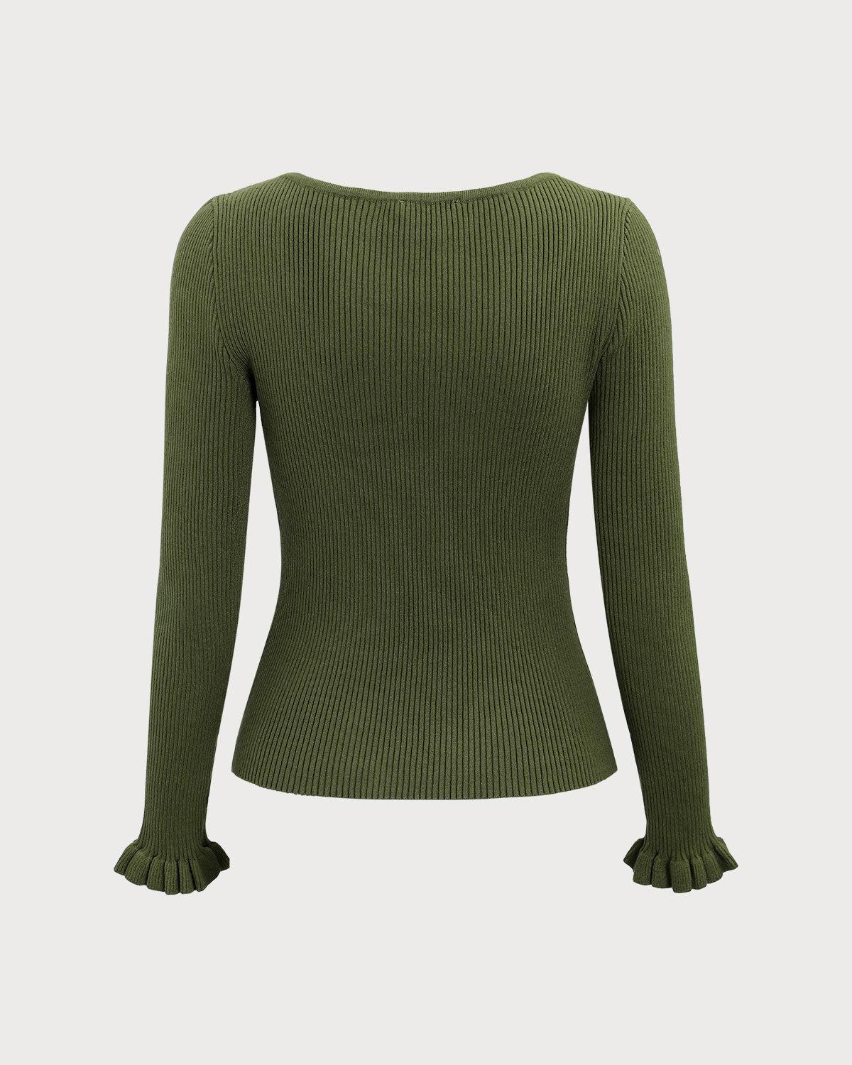 Green Boat Neck Ruffle Slim Tee Product Image