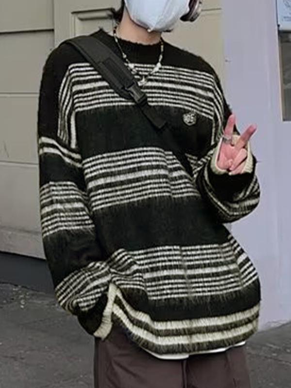 Men' Fuzzy Stripe Print Loose Sweater Product Image