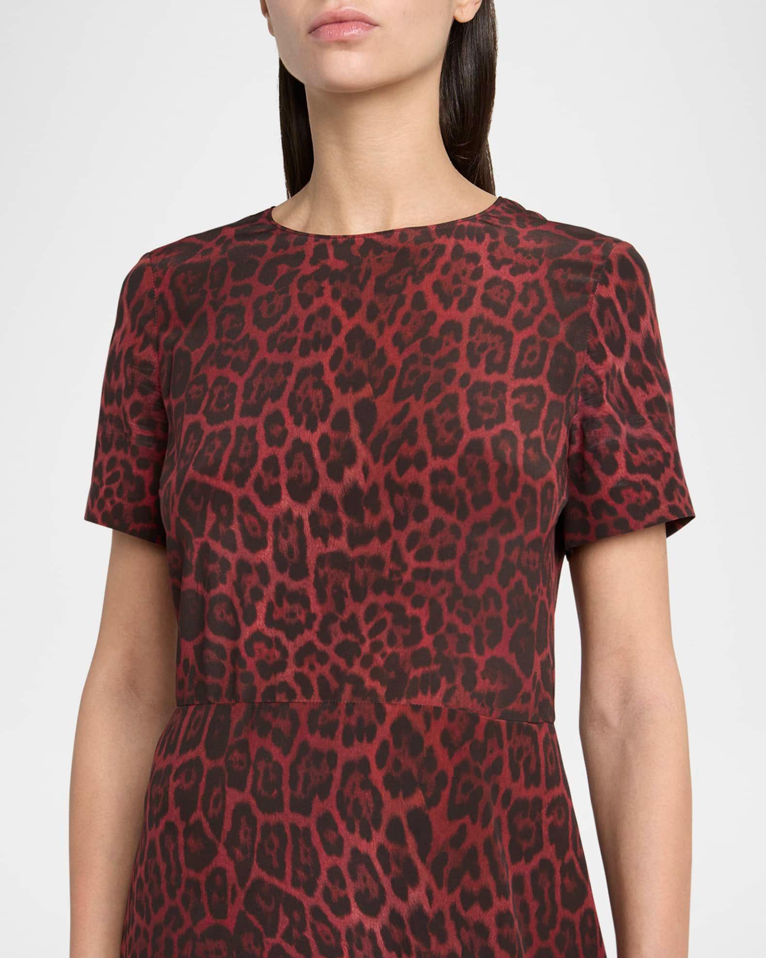 Leopard Print Flared Hem Silk Dress Product Image