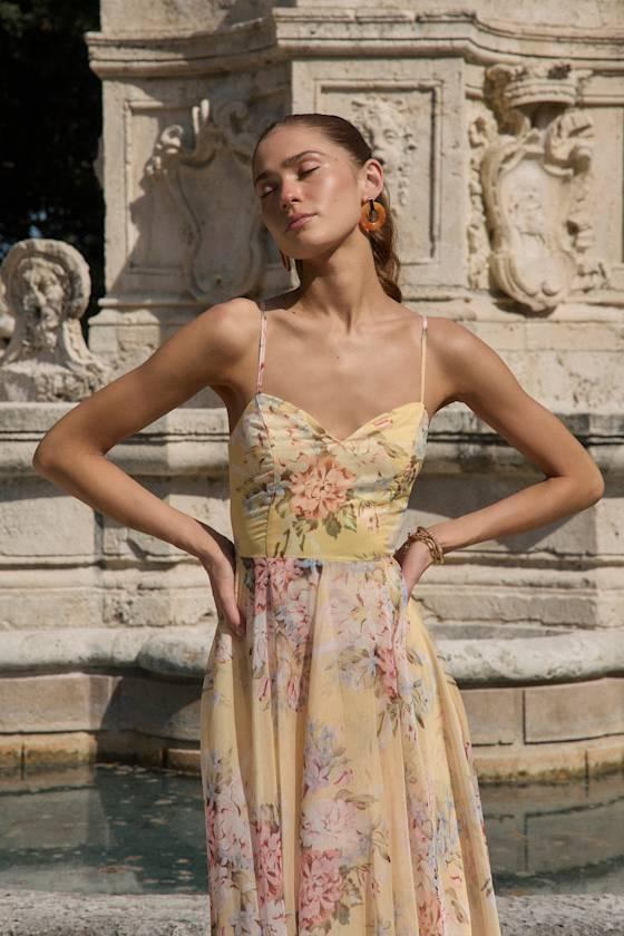 Breigh Yellow Floral Sleeveless Maxi Dress Product Image