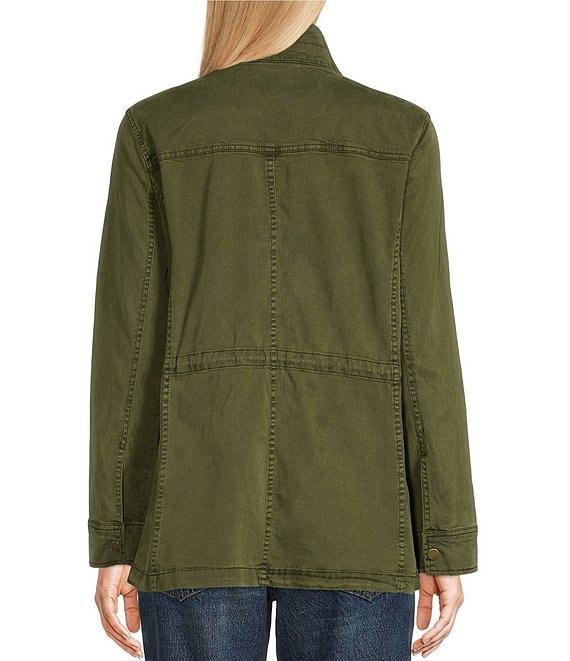 Lucky Brand Point Collar Long Sleeve Drawstring Waist Patch Pocket Button Front Utility Jacket Product Image