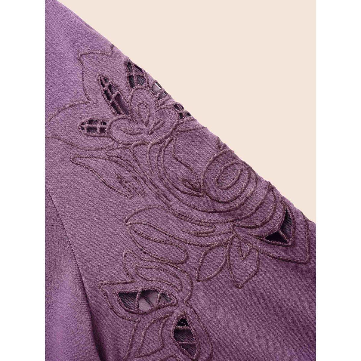Plus Size Floral Embroidered Cut Out Hooded Sweatshirt Women Mauve Casual Cut-Out Hooded Everyday Sweatshirts BloomChic 10/M Product Image