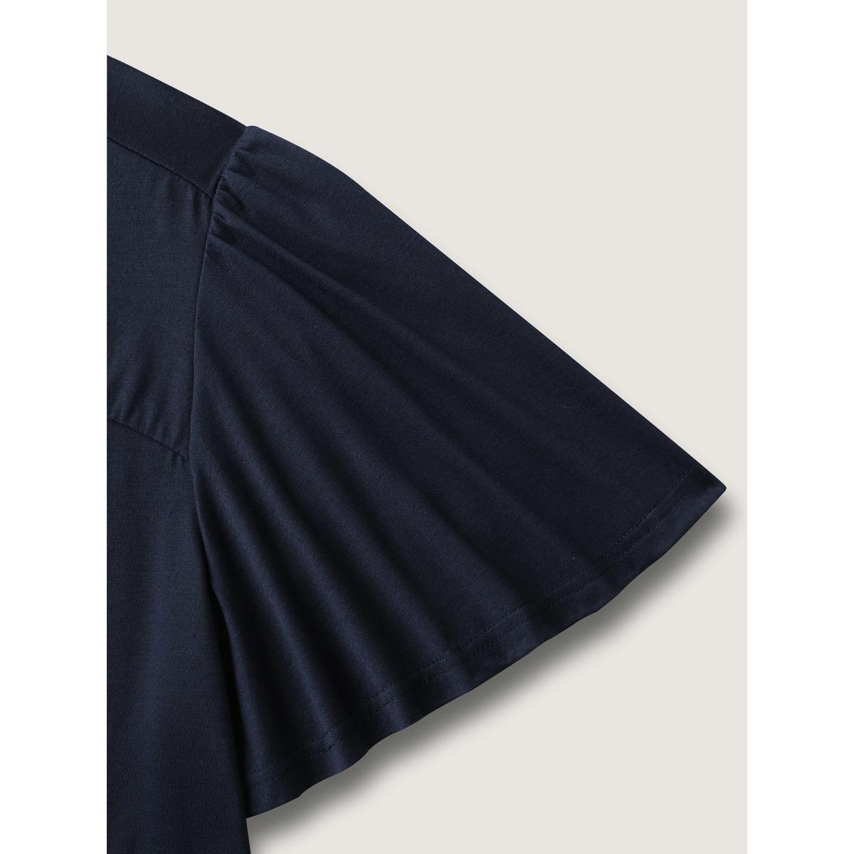 Plus Size Neck-Tie Flared Sleeve Solid T-Shirt Indigo Women Twist Round Neck Everyday-Casual T-shirts BloomChic 22-24/3X Product Image