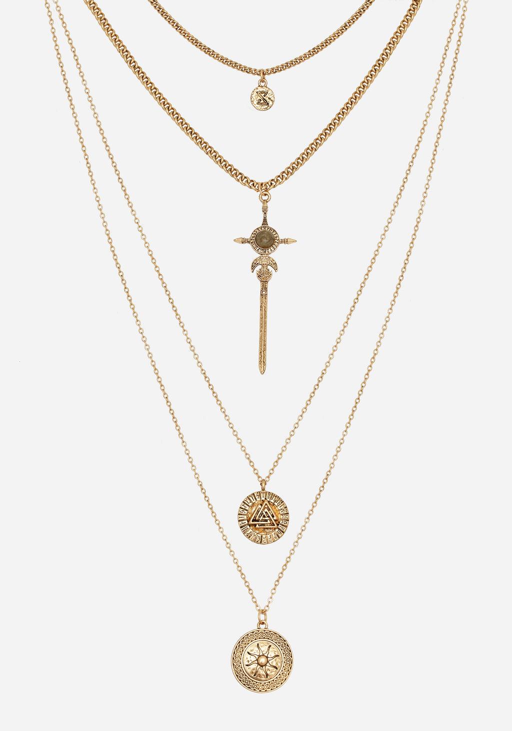 Valkyrie Layered Rune Choker Necklace - Gold Product Image
