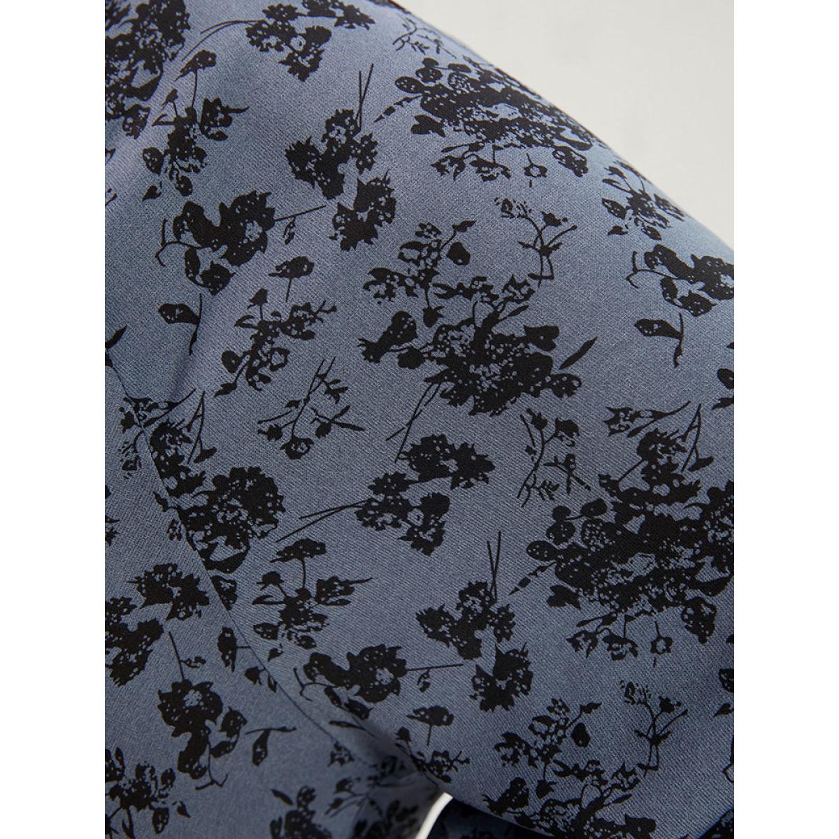 Plus Size Stone Floral Print Lantern Sleeve Tie V Neck Blouse Women Elegant Elbow-length sleeve V-neck Dailywear Blouses BloomChic 28/5X Product Image