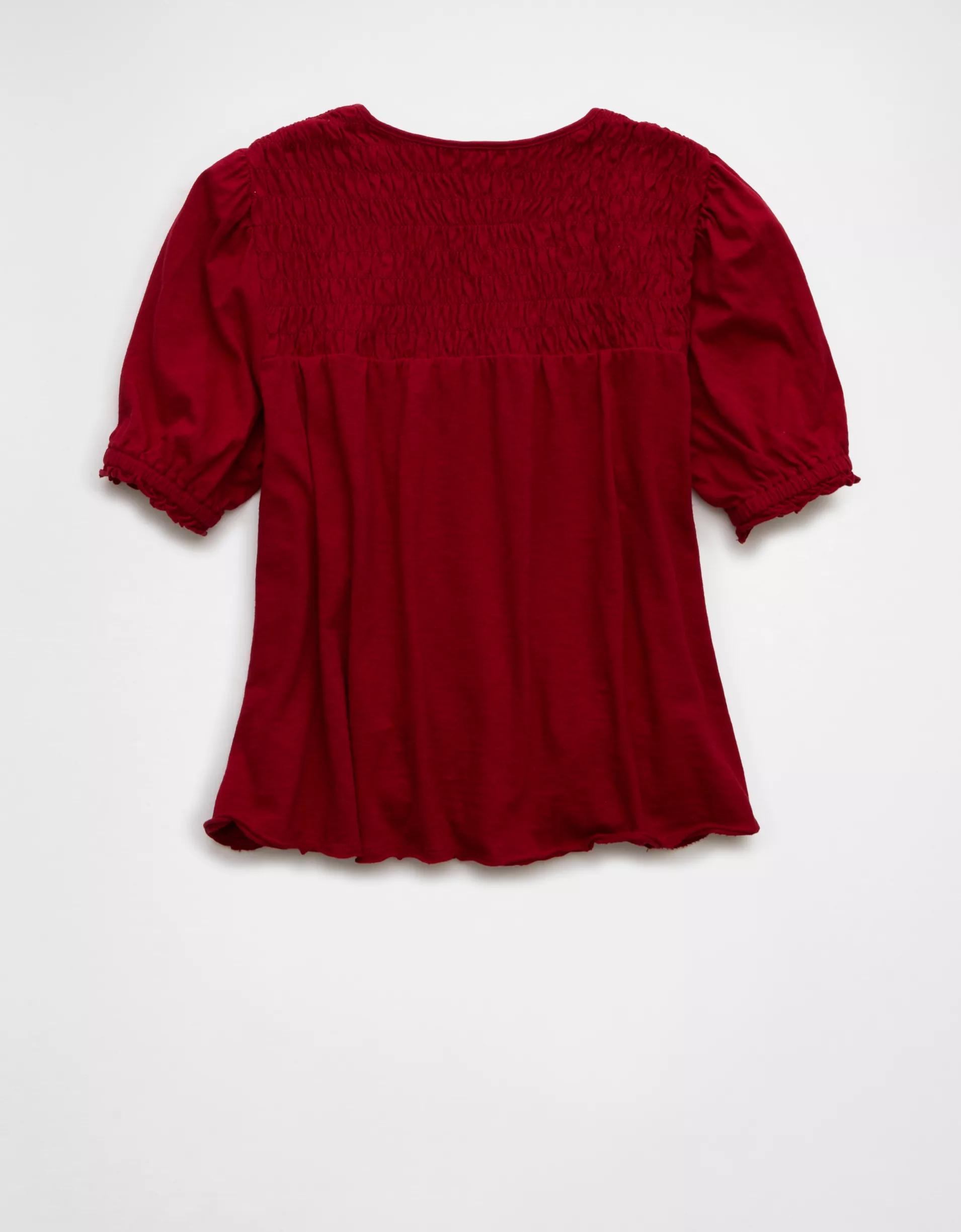 AE Sunchaser High Neck Puff Sleeve Smocked T-Shirt Product Image