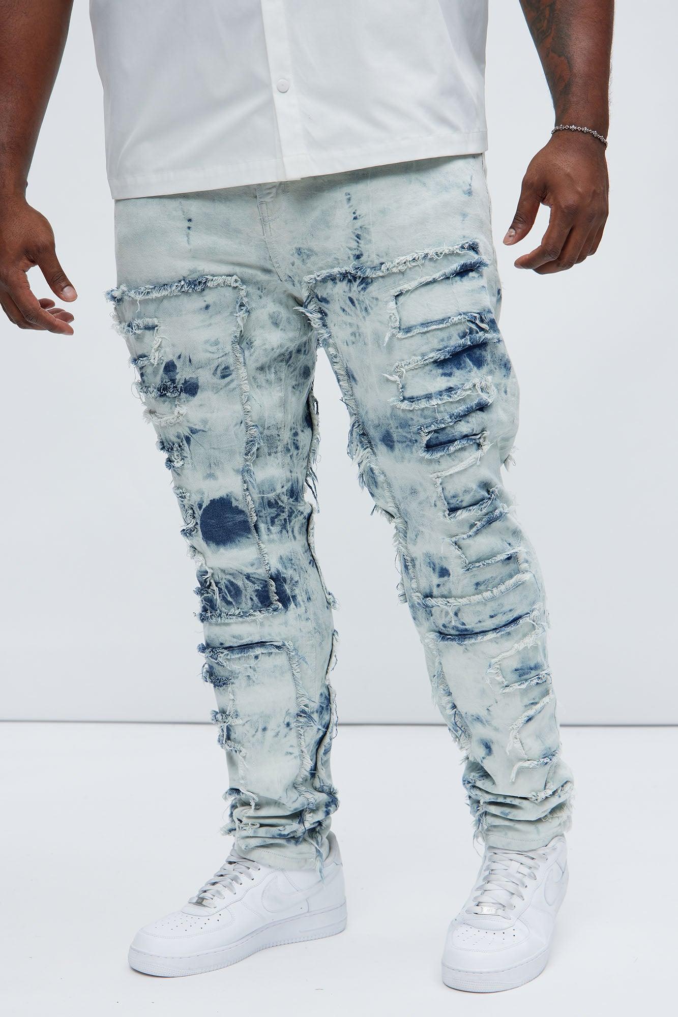 Frayed Cloud Stacked Skinny Jeans - Light Blue Wash Product Image