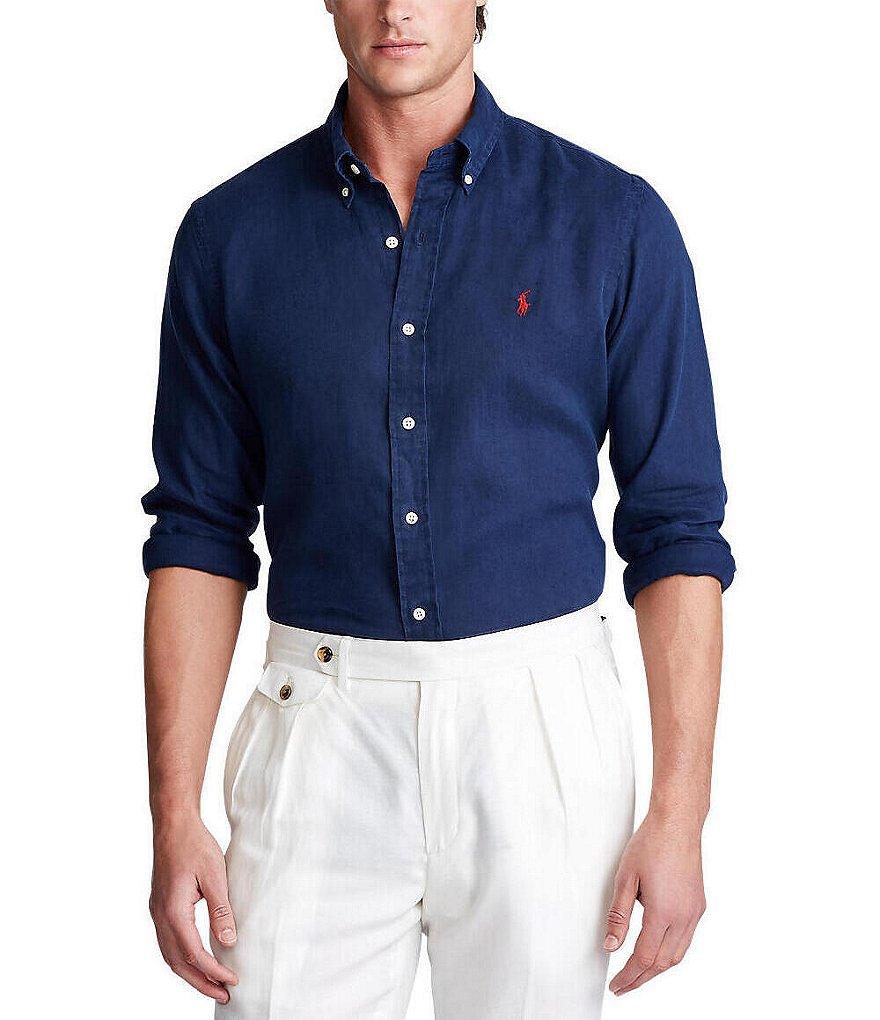 Polo Ralph Lauren Piece Dye Solid Linen Long Sleeve Woven Shirt Product Image