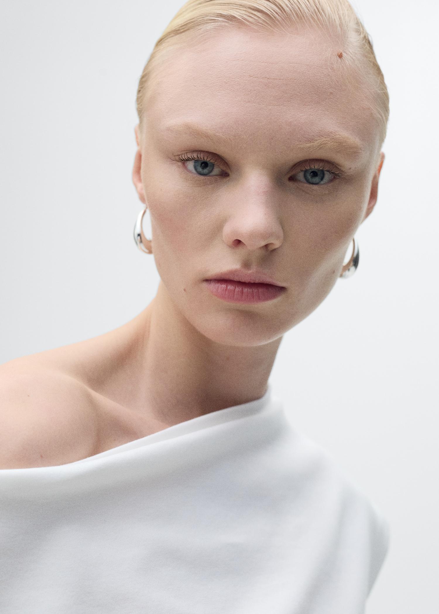 Cotton top with asymmetrical neck - Women | MANGO USA Product Image