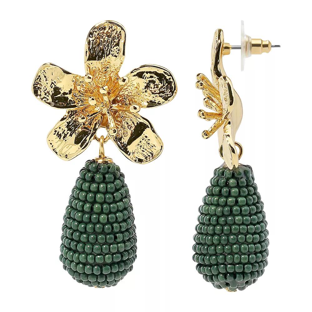Emberly Gold Tone Flower Drop Teardrop Bead Earrings, Women's, Green Product Image