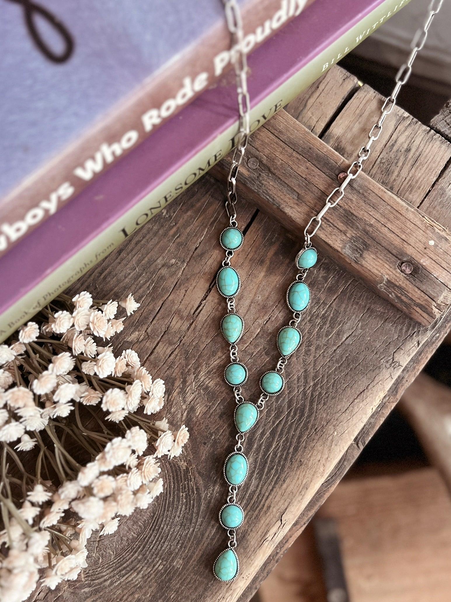 12 Stone and Chain Lariat Necklace - 4 Colors Product Image