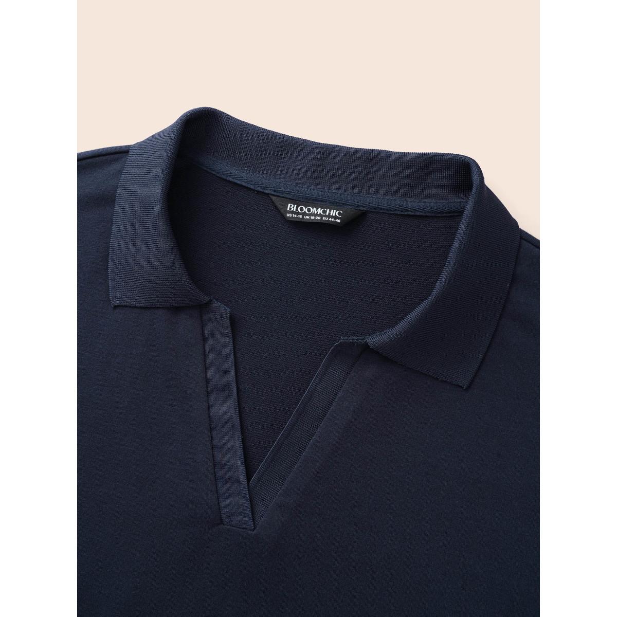 Plus Size Polo Neck Contrast Trim Drop Shoulder Sweatshirt Women Midnight Casual Contrast Polo Everyday Sweatshirts BloomChic 10/M Product Image