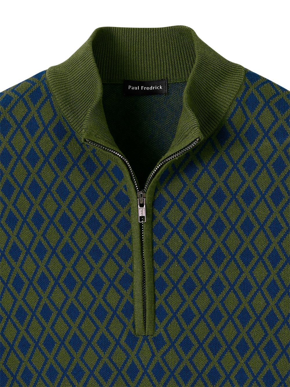 Cotton Quarter Zip Mock Neck Sweater - Olive Product Image