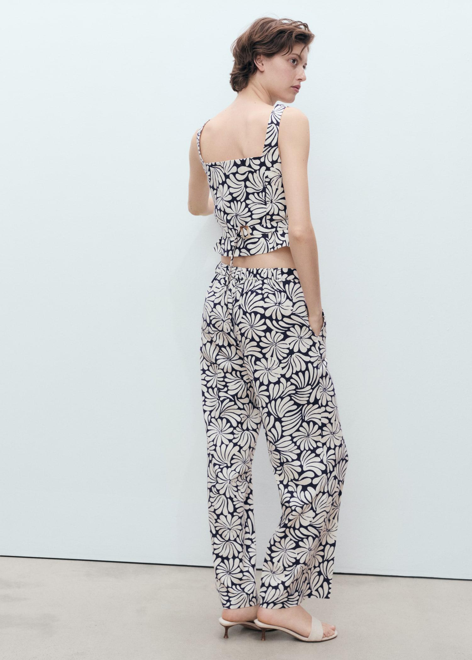 Floral linen pants - Women | MANGO USA Product Image