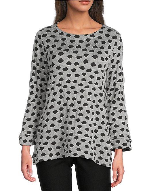 Ali Miles Petite Size Jacquard Knit Dotted Round Neck 3/4 Sleeve Tunic Product Image