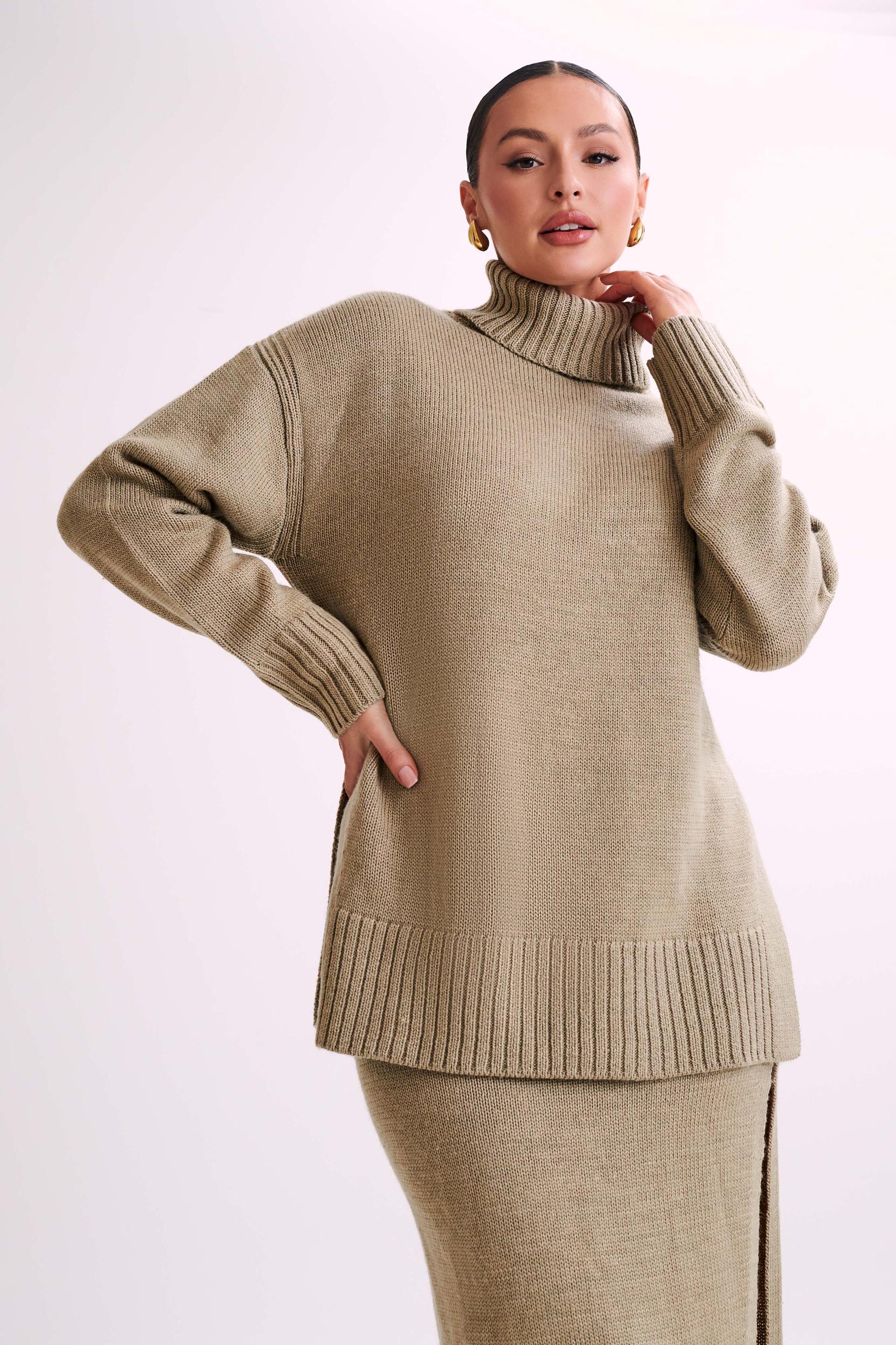 Brittany High Neck Knit Jumper - Taupe Product Image