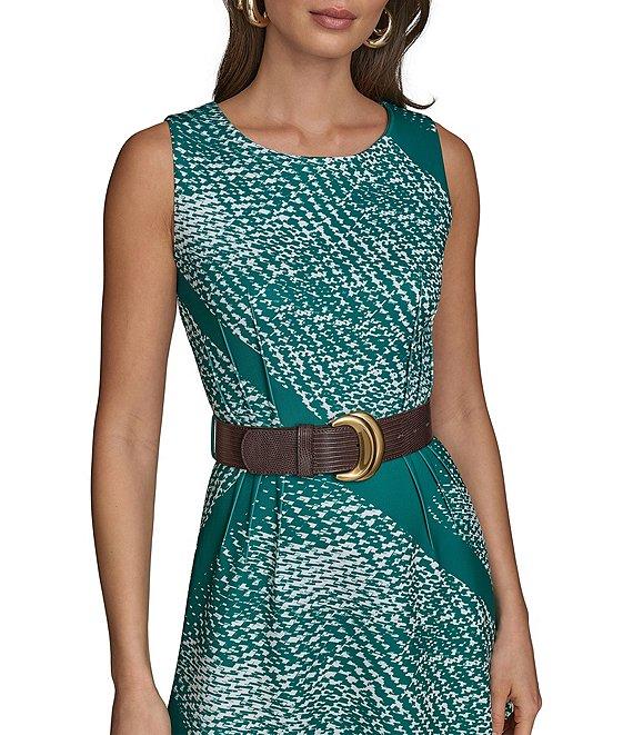 Donna Karan Scuba Boat Neck Sleeveless Belted Midi A-Line Dress Product Image
