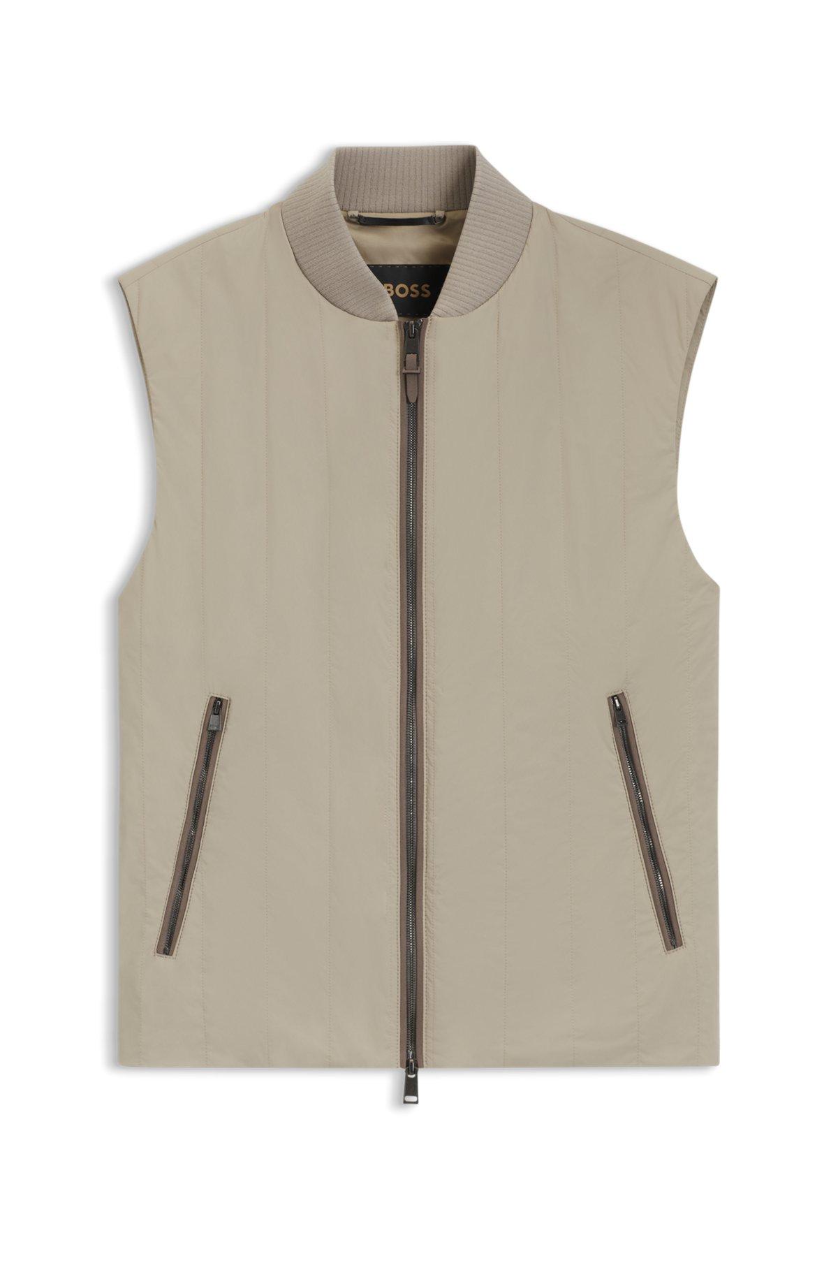 BOSS - Water-repellent gilet with tonal binding - Khaki Product Image