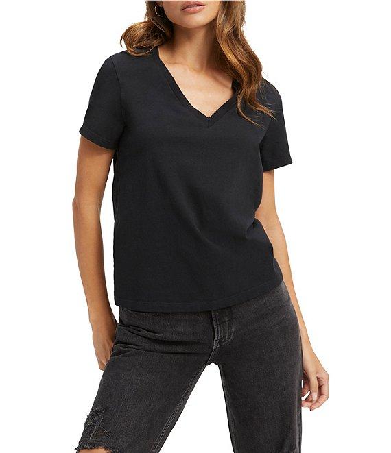 Good American Heritage V-Neck Short Sleeve Relaxed Fit Knit Tee Product Image
